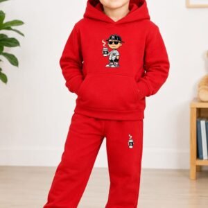Kids Hoodie & Trouser Set - Cartoon Print Winter Suit