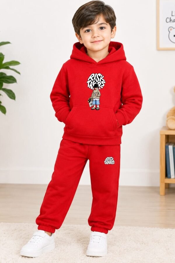 aaf-23-07 Kids Hoodie & Trouser Set - Cartoon Print Winter Suit