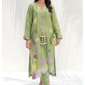 Embroidered Silk 2-Piece Unstitched Suit for Women - Sage Green