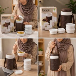 Appollo Riwayat Lunch Carrier Large Tiffin Box 3 steel bowls 1 salad bowl Leak Proof Food Grade Easy to Carry - High Qua