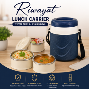 Appollo Riwayat Lunch Carrier Tiffin Box 2 steel bowls 1 salad bowl Leak Proof Food Grade Easy to Carry - Durable Design