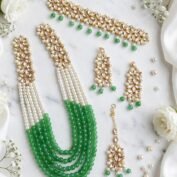 Kundan Pearl Crystal Choker and Mala Set with Earrings and Tikka - 8 Colours