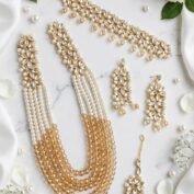 Kundan Pearl Crystal Choker and Mala Set with Earrings and Tikka - 8 Colours