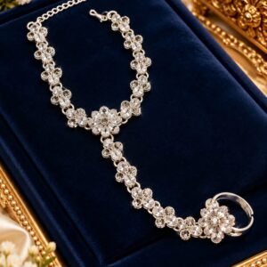 Floral Hand-Chain Bracelet with Ring - Gold and Silver