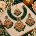 Zircon Beaded Necklace Set with Earrings and Tikka - 5 Colours