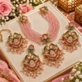 Zircon Beaded Necklace Set with Earrings and Tikka - 5 Colours