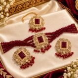 Kundan Crystal Choker Set with Earrings and Teeka
