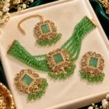 Kundan Crystal Choker Set with Earrings and Teeka