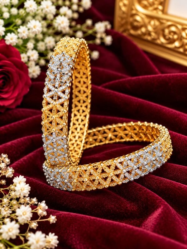 aq-s2-45-2-5 Two-Tone Gold-Plated Kara Bangles - Pair