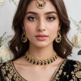 Zircon Necklace Set with Earrings and Teeka - Rectangular Stone Design