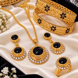 Gold-Plated Indian Combo Set - Bangles, Pendant, Earrings and Ring