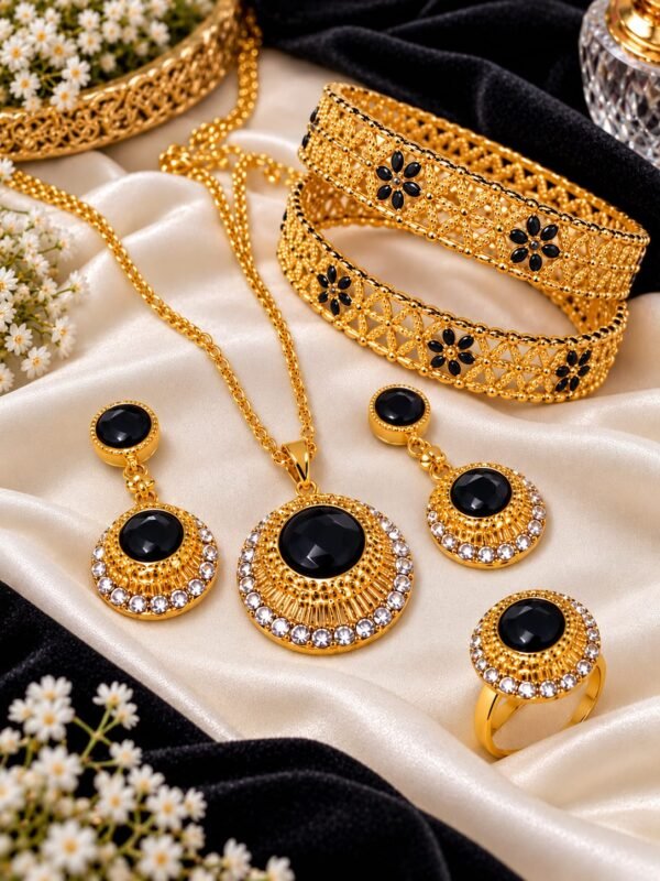 Gold-Plated Indian Combo Set - Bangles, Pendant, Earrings and Ring