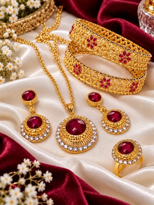 Gold-Plated Indian Combo Set - Bangles, Pendant, Earrings and Ring