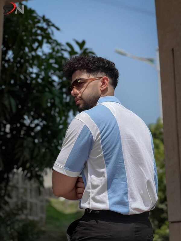 Aqua White Panel Polo Top For Mens & Boys - Premium Fabric Quality