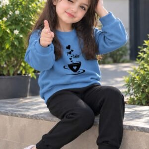 Kids blue fleece track suit with sweatshirt and black trouser
