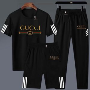 Men's Black 3Pc Track Suit – T-Shirt, Short & Trouser