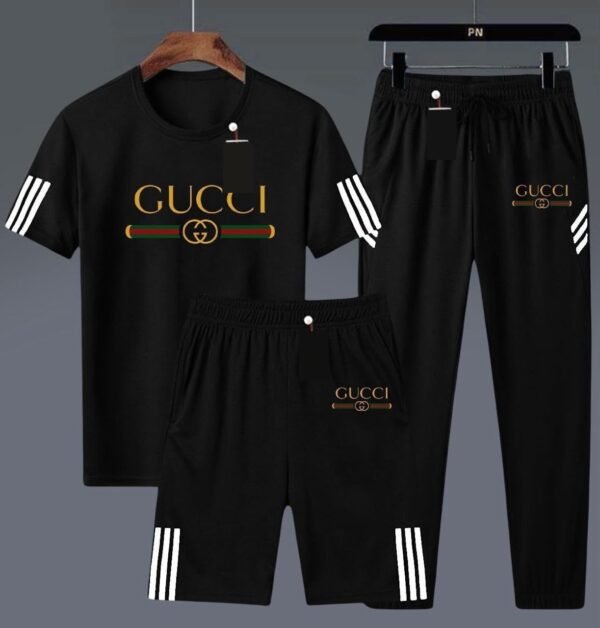 Men's Black 3Pc Track Suit – T-Shirt, Short & Trouser