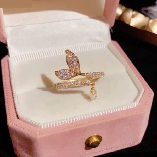 Butterfly Zircon Ring – Adjustable Size, Gold and Silver Tones - photo 2