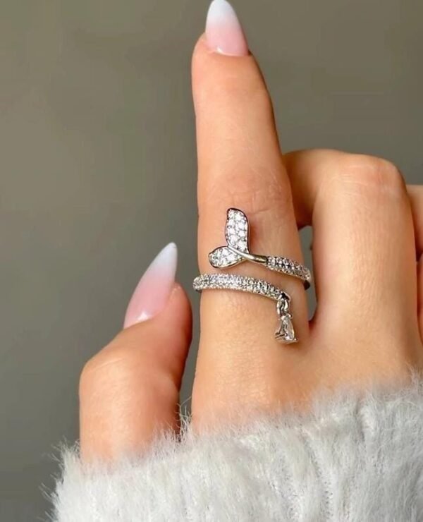 Butterfly Zircon Ring – Adjustable Size, Gold and Silver Tones - photo 3