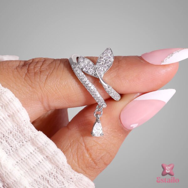 Butterfly Zircon Ring – Adjustable Size, Gold and Silver Tones - photo 4