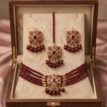 Beaded Choker Set with Jhumka Earrings and Teeka – Multiple Colours - photo 1