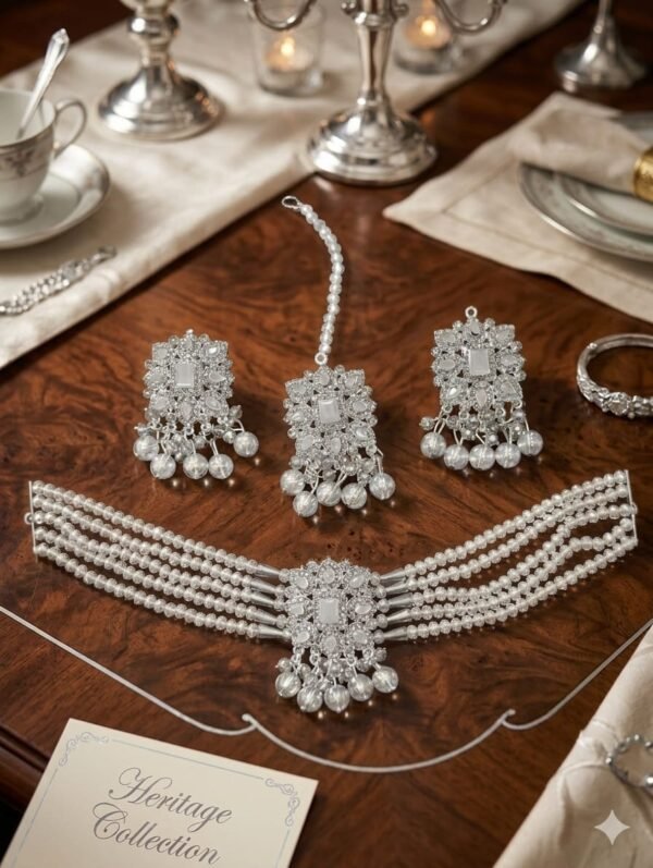 Beaded Choker Set with Jhumka Earrings and Teeka – Multiple Colours - photo 4