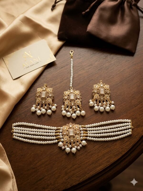 Beaded Choker Set with Jhumka Earrings and Teeka – Multiple Colours - photo 5