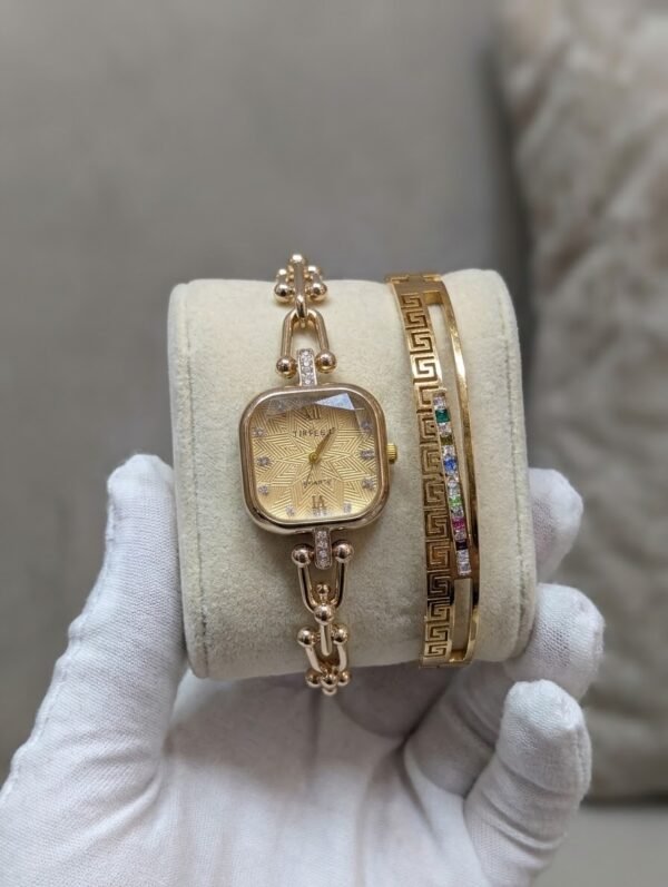 Link Bracelet Watch with Zircon Handcuff – Ladies Gift Set - photo 1