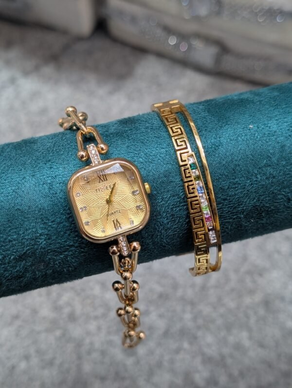 Link Bracelet Watch with Zircon Handcuff – Ladies Gift Set - photo 3