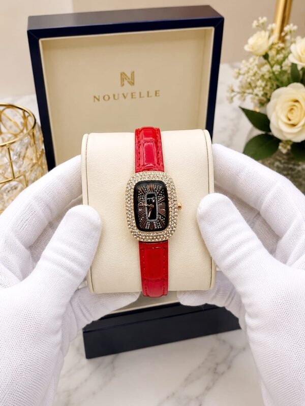 Ladies Fancy Leather Strap Watch – Stone Bezel, Colour Options - photo 1