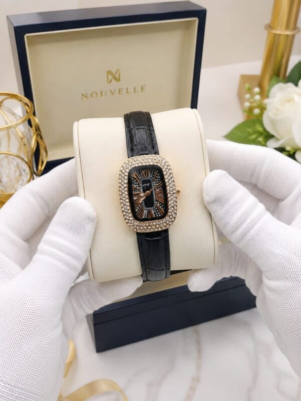 Ladies Fancy Leather Strap Watch – Stone Bezel, Colour Options - photo 3