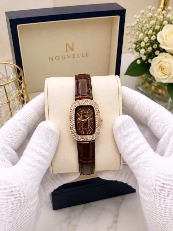 Ladies Fancy Leather Strap Watch – Stone Bezel, Colour Options - photo 4