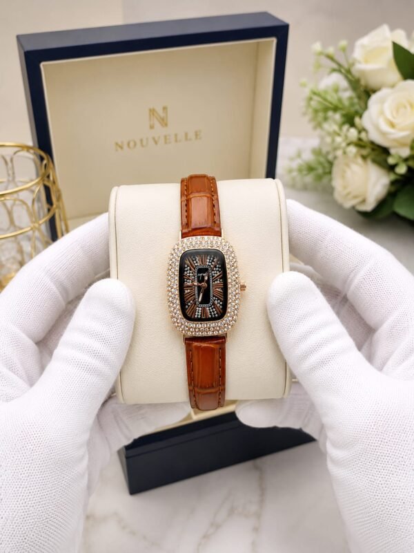 Ladies Fancy Leather Strap Watch – Stone Bezel, Colour Options - photo 7