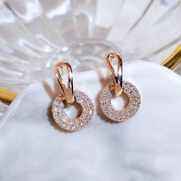 Geometric Rhinestone Stud Earrings – Rose Gold Tone - photo 2