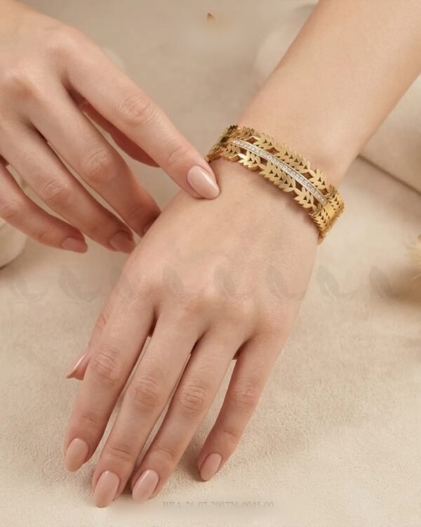 Stainless Steel Star Cuff Bangle with Stone Line – Gold Tone - photo 1 Stainless Steel Star Cuff Bangle with Stone Line – Gold Tone - photo 1