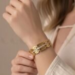 Stainless Steel Star Cuff Bangle with Stone Line – Gold Tone - photo 2