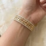 Stainless Steel Leaf Handcuff Bangle – Gold Tone - photo 1