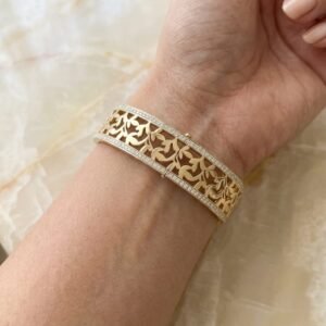 Stainless Steel Leaf Handcuff Bangle – Gold Tone - photo 1