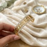 Stainless Steel Leaf Handcuff Bangle – Gold Tone - photo 2