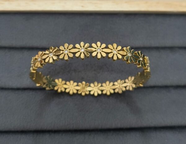 Stainless Steel Flower Handcuff Bangle – Gold Tone - photo 1