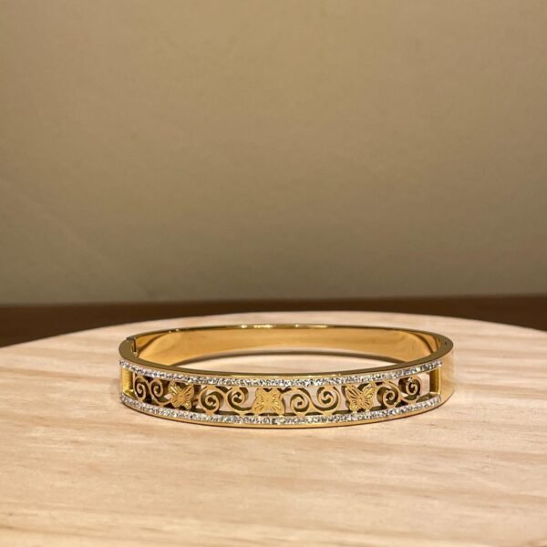 Stainless Steel Butterfly Handcuff Bangle – Gold Tone - photo 2
