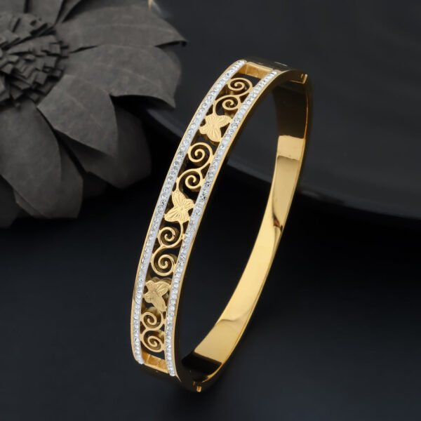 Stainless Steel Butterfly Handcuff Bangle – Gold Tone - photo 3