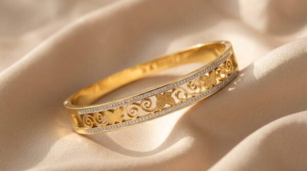 Stainless Steel Butterfly Handcuff Bangle – Gold Tone - photo 4