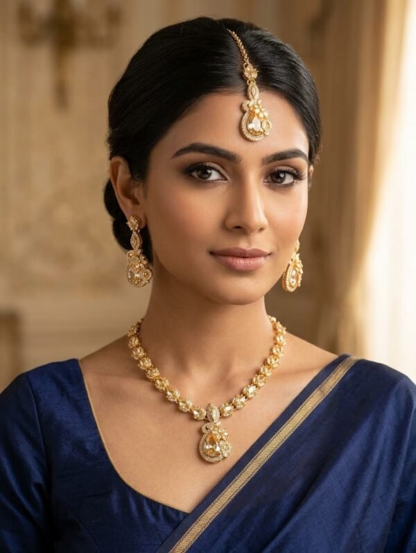 Necklace Set with Earrings and Teeka – Traditional Gold-Tone Design - photo 7