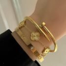 Stainless Steel 3-Piece Bracelet Stack – Clover, Love and Nail Bangles - photo 1