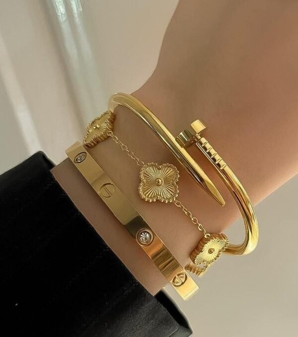 Stainless Steel 3-Piece Bracelet Stack – Clover, Love and Nail Bangles - photo 1
