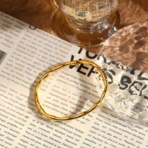 Stainless Steel Bamboo Cuff Bangle – Gold Tone - photo 1