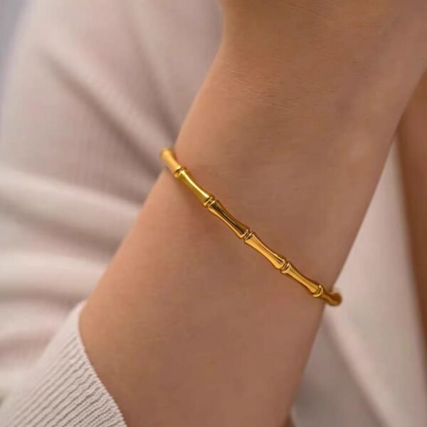 Stainless Steel Bamboo Cuff Bangle – Gold Tone - photo 3