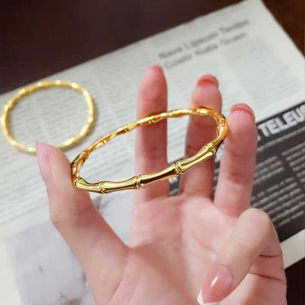 Stainless Steel Bamboo Cuff Bangle – Gold Tone - photo 4