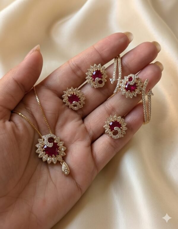Zircon Stone Combo Set – Necklace, Earrings and Ring - photo 2